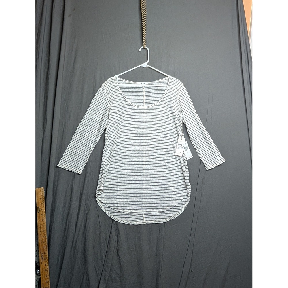 Three Dots Womens Large‎ White Night Iris Striped 3/4 Sleeve Scoop Neck Top